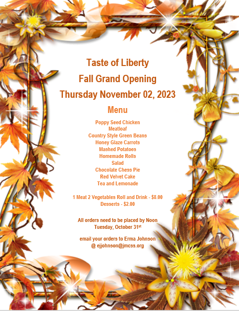 Fall Grand Opening Menu